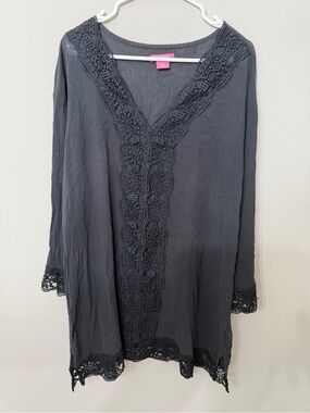 Women’s Isaac Mizrahi New York XXL Charcoal Crochet Lace Tunic Top